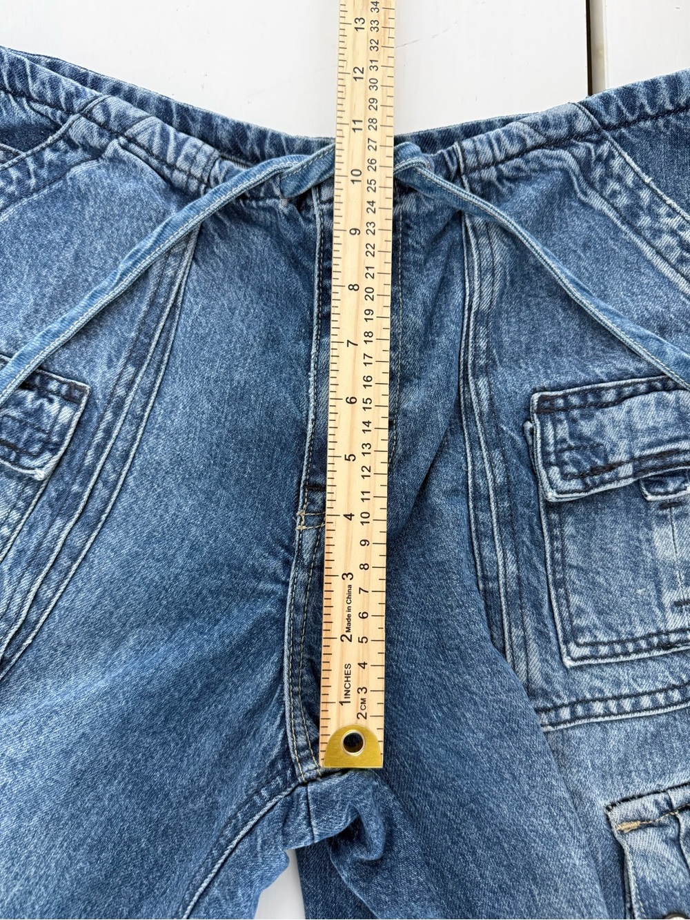 Free People We The Free Reina Cargo Shorts Medium Lyocell Denim Utility - Picture 7 of 8